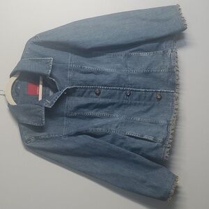 Quality Made Poland Bianca jacket womens sz US medium demin Blazer jacket Fringe